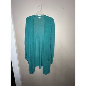 J. Jill Aqua Green Knit Open Face Long Cardigan Sweater with Pockets SizeXL